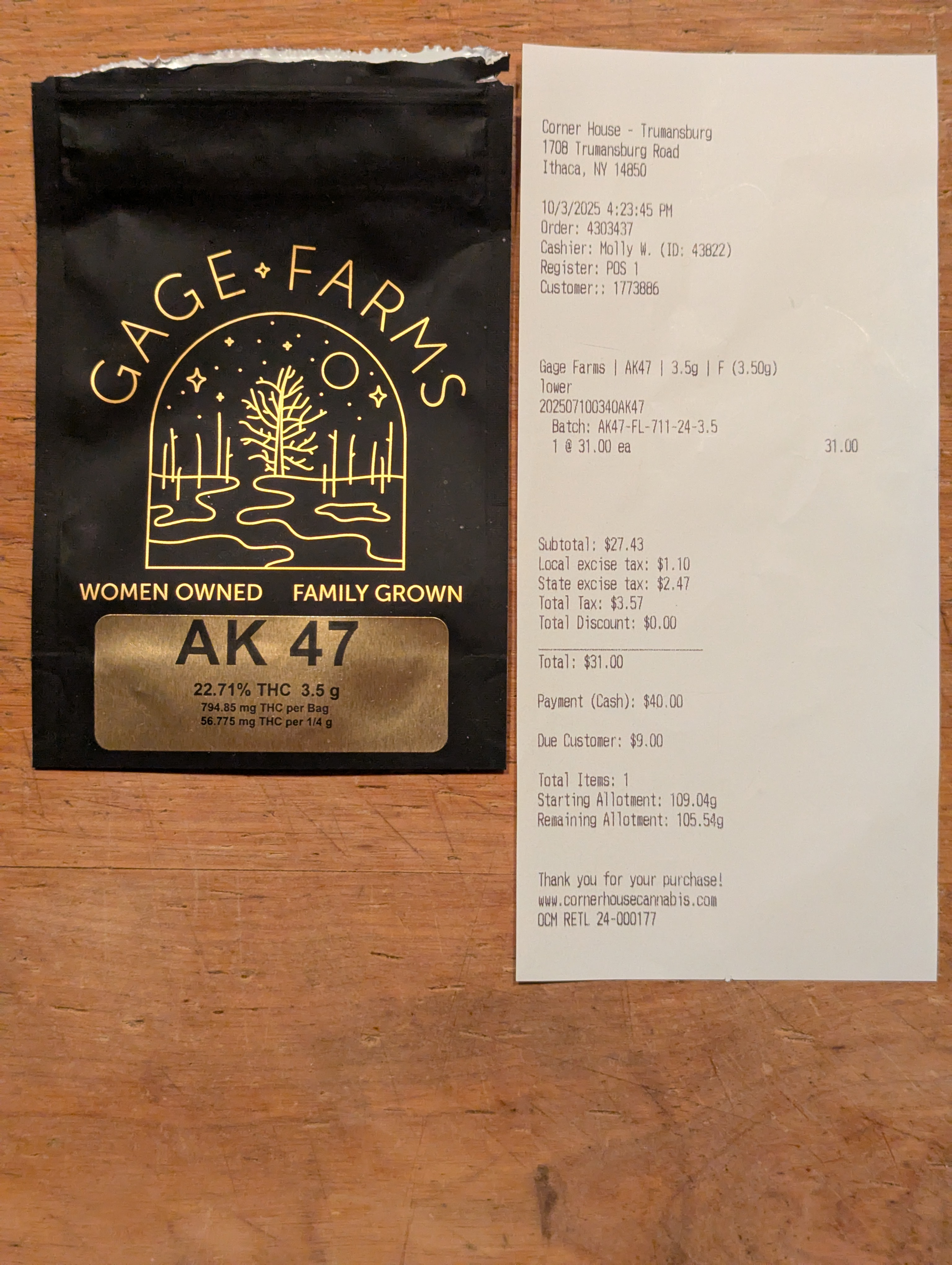 ./2025-10-03 - PXL_20251009_061130229 - MMJ - The Corner House - 1 x 3.5gm AK-47 - $31.00.jpg